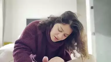Tattooed MILF gives blowjob and boob job to lover